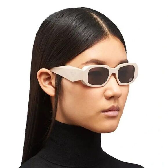 NEW Prada PR17WS VYJ6X1 Powder Beige Brown Rectangle Unisex Sunglasses - Picture 12 of 15